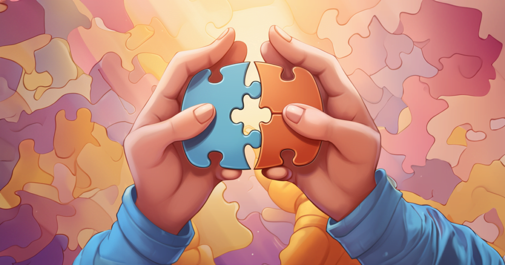 Hands holding a puzzle piece, symbolizing the process of understanding stepchildren's behaviors.
